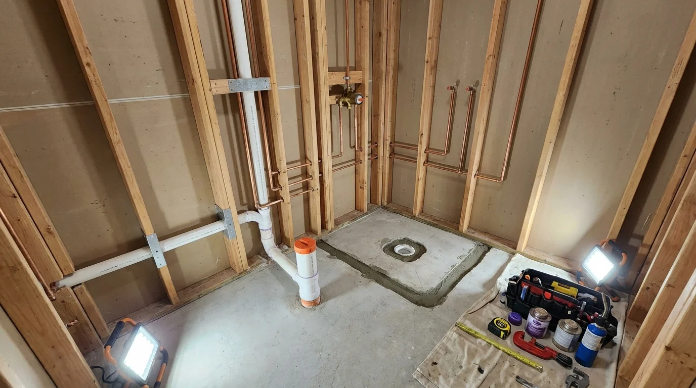 Bathroom rough-in plumbing during remodel by Johns Plumbing LLC in Talbotton